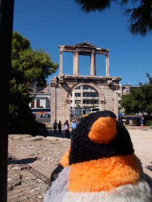 penguin infront of Hadrian's Gate