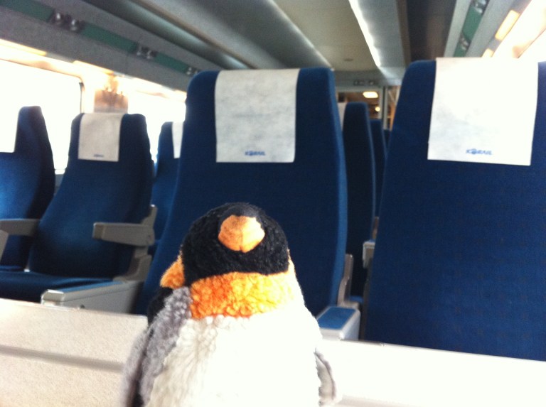 penguin on train