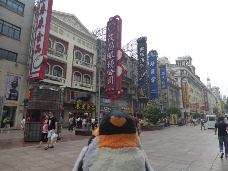 penguin on main shopping street